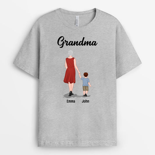 0957AUS2 Personalized T shirts Gifts Holding Hands Grandma Mom