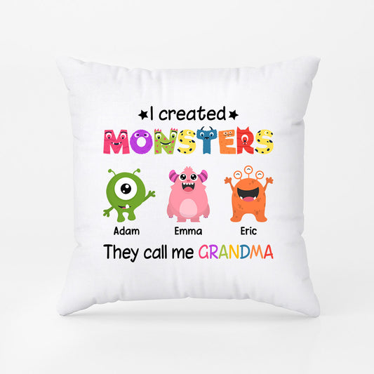 0978PUS2 Personalized Pillow Gifts Monsters Grandma Mom