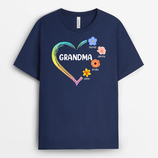 0980AUS2 Personalized T shirts Gifts Flowers Heart Grandma Mom