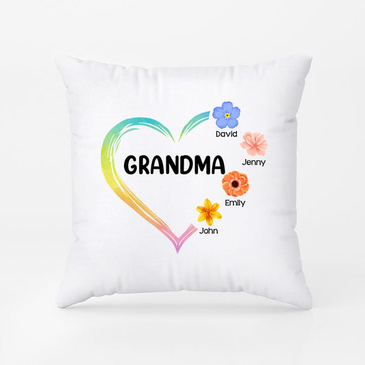 0980PUS2 Personalized Pillows Gifts Flowers Heart Grandma Mom