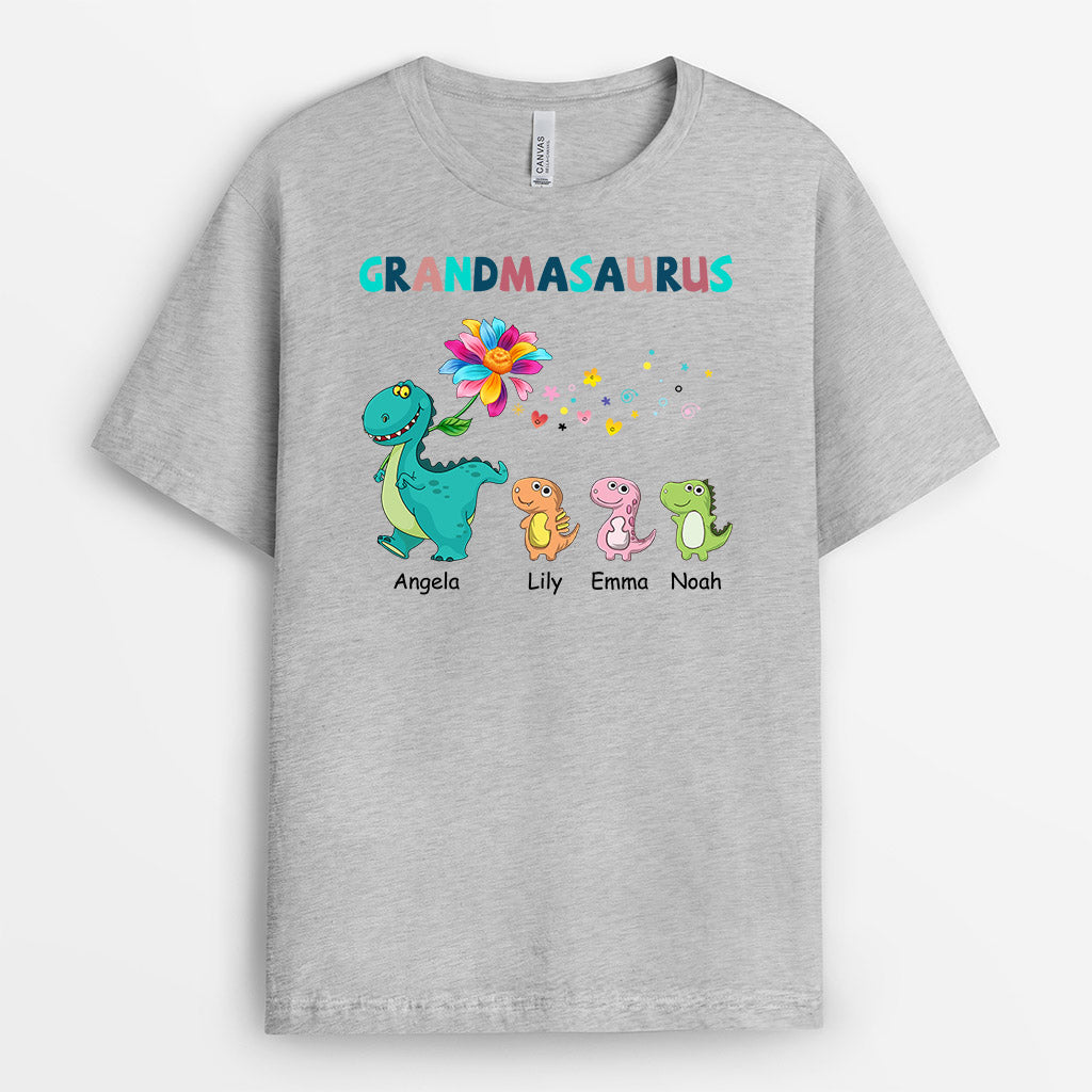 0994AUS2 Personalized T shirts Flower Dinosaurs Grandma Mom