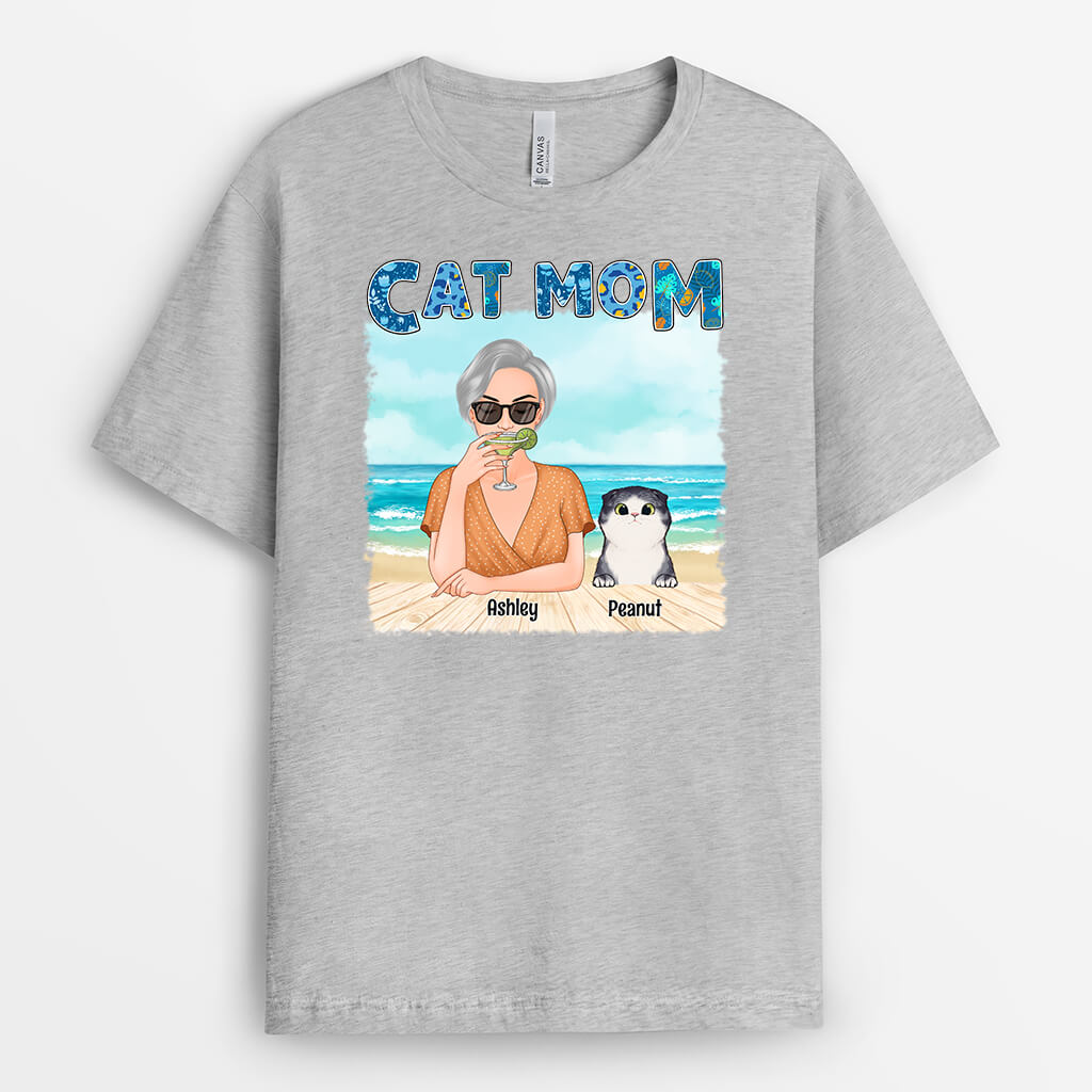 1136AUS2 Personalized T Shirts Gifts Beach Cat Mom CatLovers