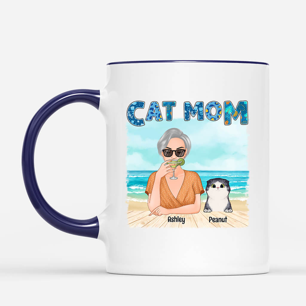 1136MUS2 Personalized Mugs Gifts Beach Cat Mom CatLovers