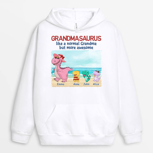 1139HUS1 Personalized Hoodie Gifts Beach Dinosaur Grandma Mom