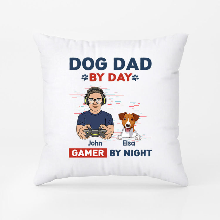 Personalized Dog Dad By Day Gamer By Night Pillow