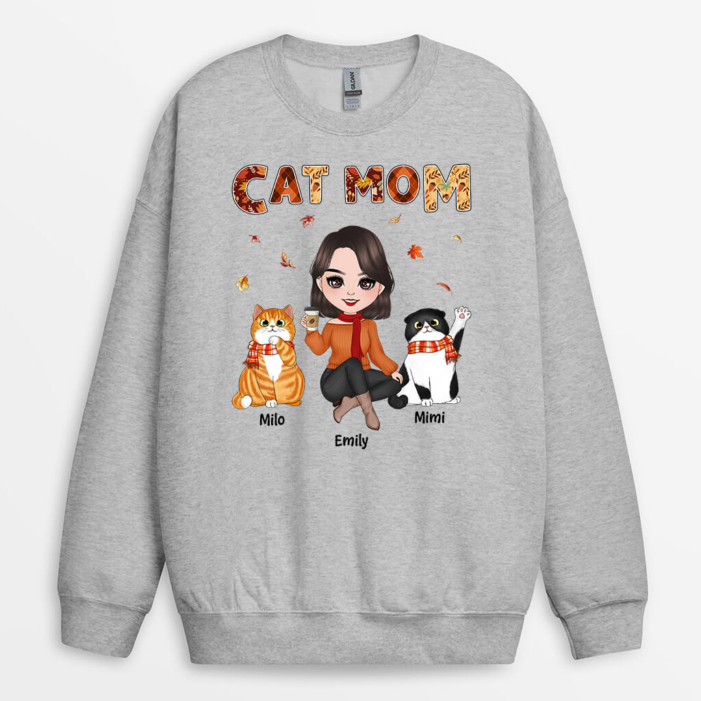 1210WUS2 Personalized Sweatshirt Gifts Fall Mom Cat Lovers
