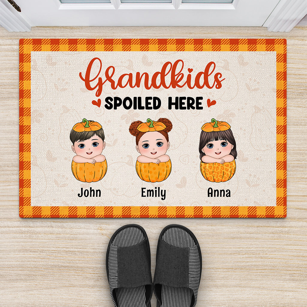 1226DUS2 Personalized Door Mat Gifts Pumpkins Grandkids