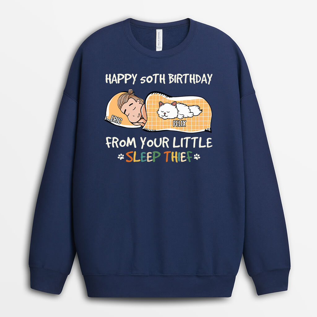 1246WUS2 personalized happy 50th birthday from your sleep thief sweatshirt