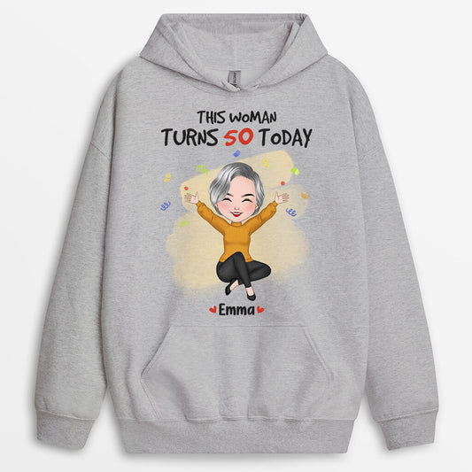 1251hus1 personalized this woman turn 50 today hoodie