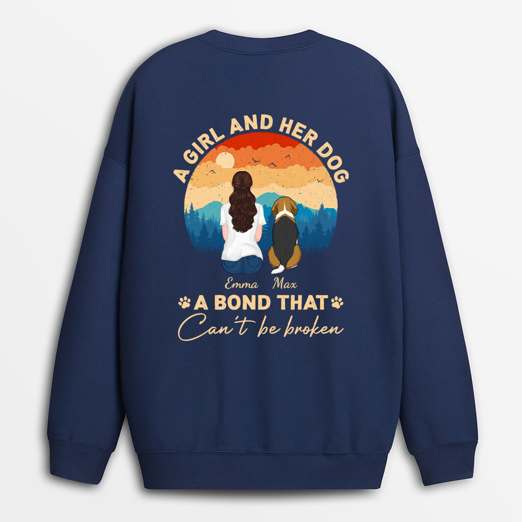 1262AUS1 personalized a girl and her dog a bond cant be broken sweatshirt