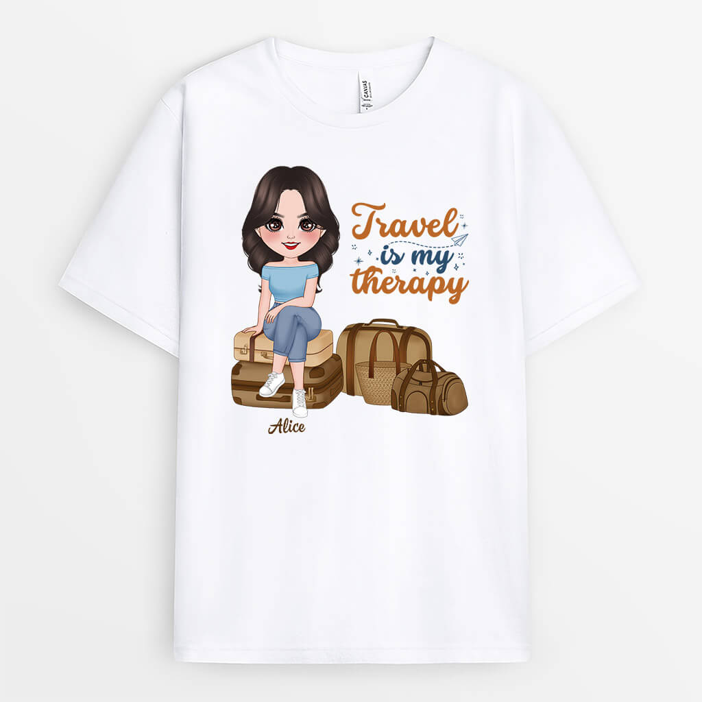 1290AUS1 personalized travel is my best therapy t shirt