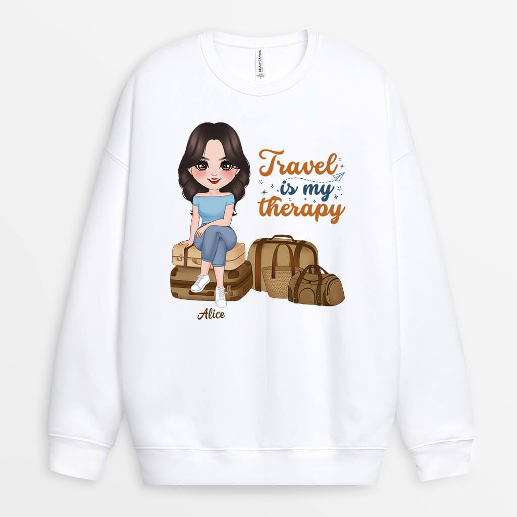 1290WUS1 personalized travel is my best therapy sweatshirt