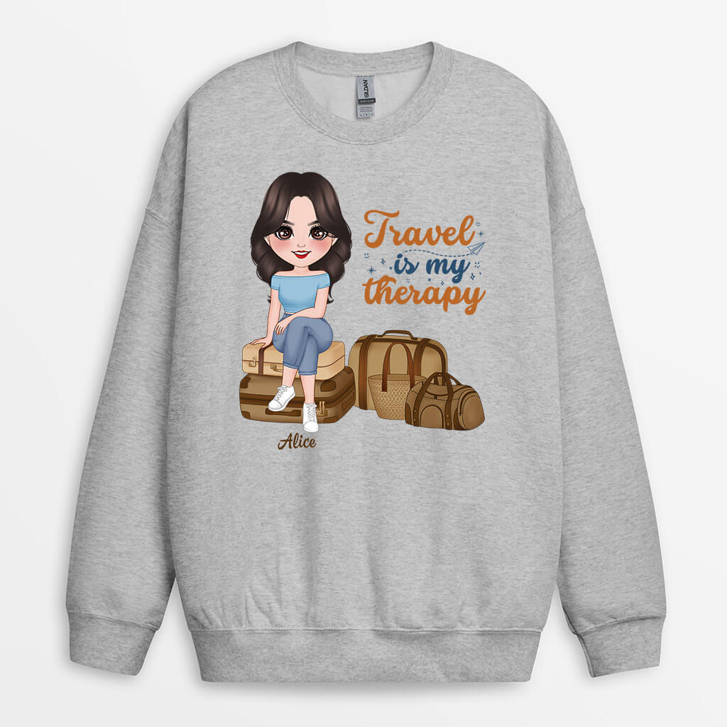 1290WUS2 personalized travel is my best therapy sweatshirt
