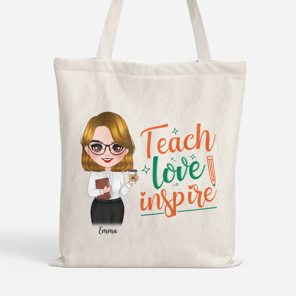 1291BUS1 personalized teach love inspire tote bag