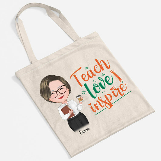 1291BUS2 personalized teach love inspire tote bag