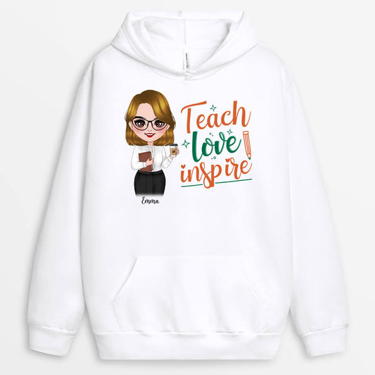 1291HUS1 personalized teach love inspire hoodie