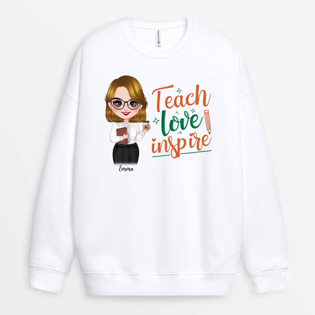 1291WUS1 personalized teach love inspire sweatshirt