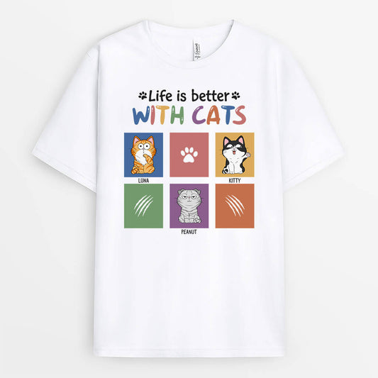 1299AUS1 personalized life is much better with cats t shirt