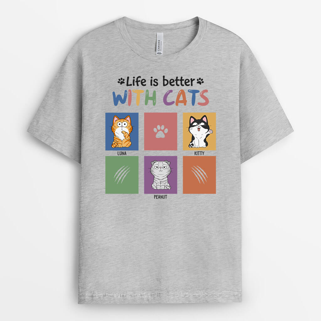 1299AUS2 personalized life is much better with cats t shirt