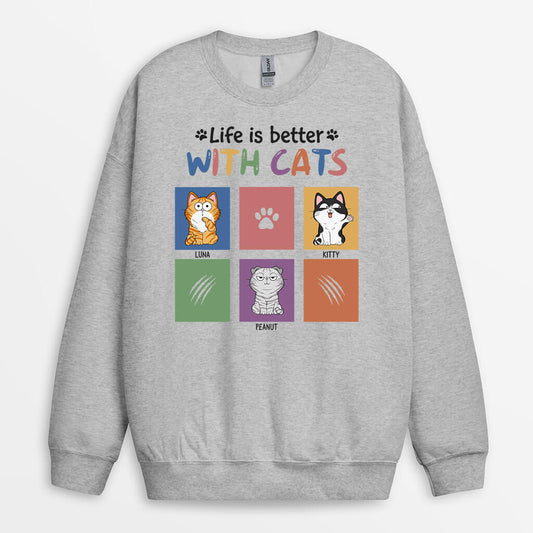 1299WUS1 personalized life is much better with cats sweatshirt