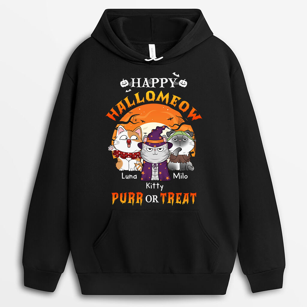 1302HUS2 personalized happy hallomeow purr or treat hoodie