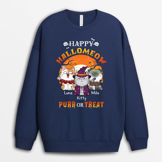 1302WUS2 personalized happy hallomeow purr or treat sweatshirt