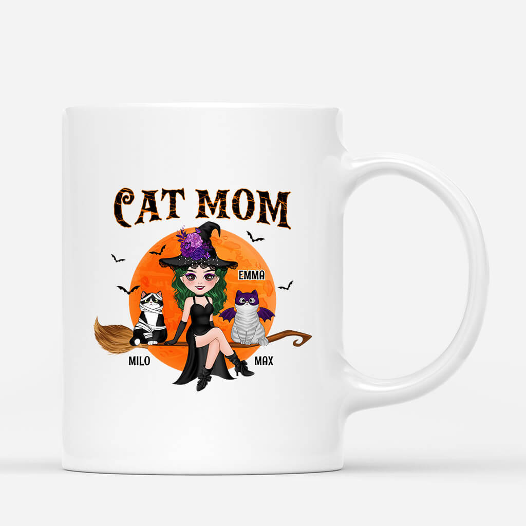 Personalized Cute Cat Mom With Broom Mug