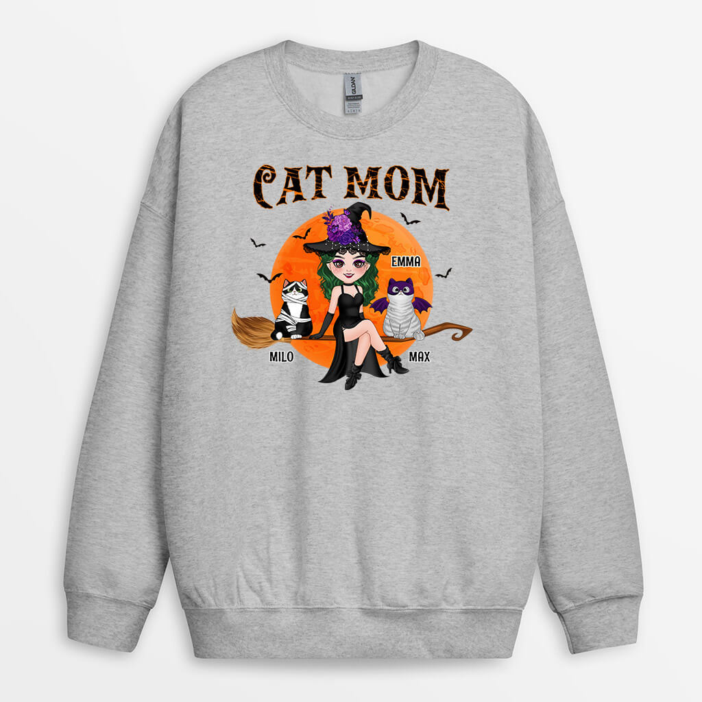 1310WUS1 personalized cute cat mom with broom sweatshirt