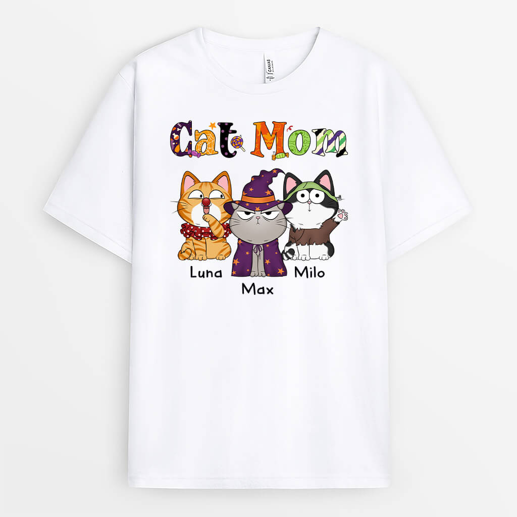 1311AUS1 personalized halloween cat mom t shirt