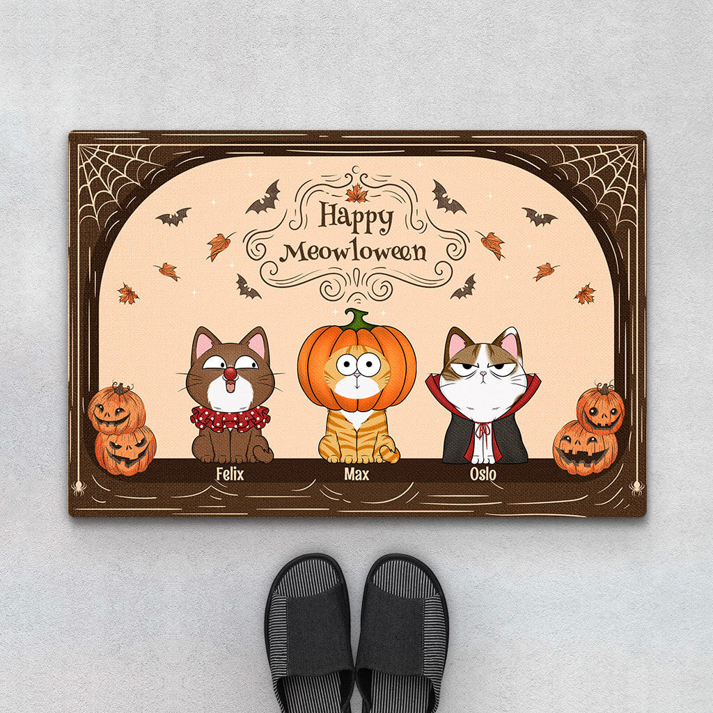 1312DUS1 personalized happy meowloween door mat