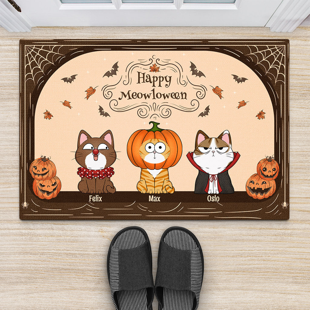 1312DUS2 personalized happy meowloween door mat