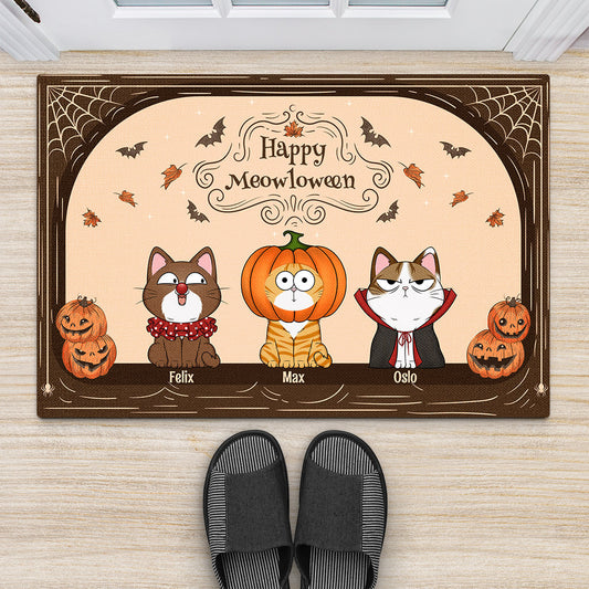 1312DUS2 personalized happy meowloween door mat