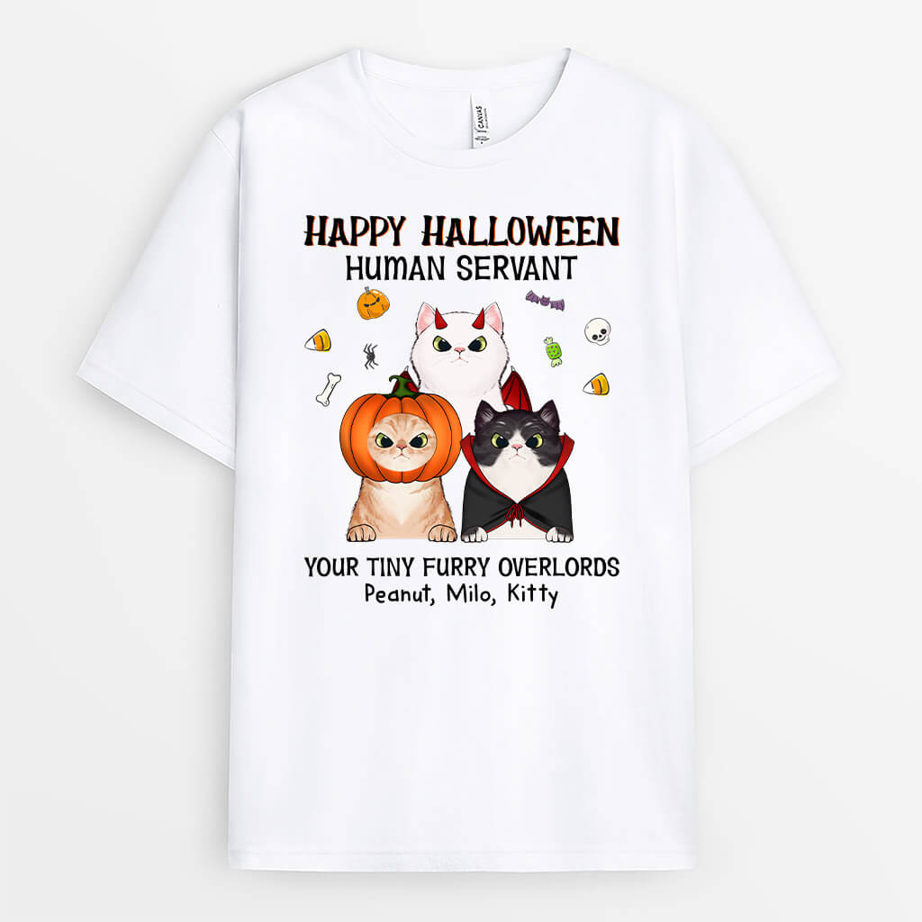 1316AUS1 personalized happy halloween human servant from fluffy cat t shirt