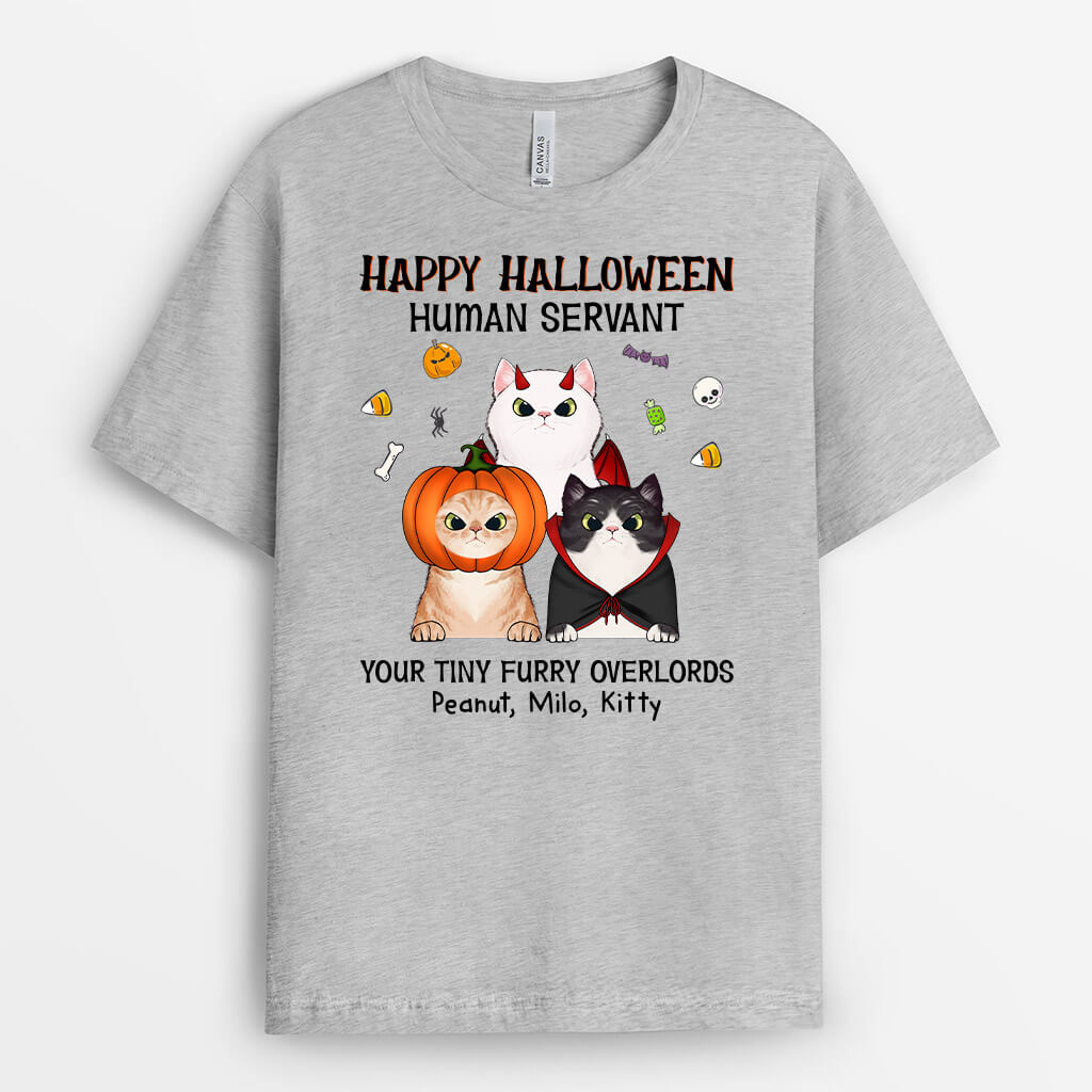 1316AUS2 personalized happy halloween human servant from fluffy cat t shirt