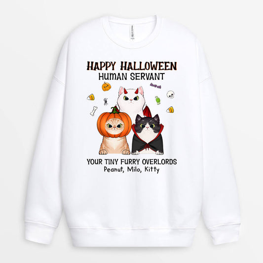 1316WUS1 personalized happy halloween human servant from fluffy cat sweatshirt