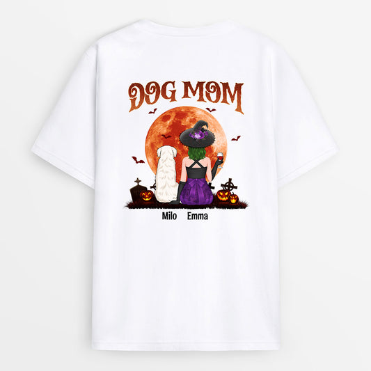 1322AUS1 personalized halloween dog mom red moon t shirt