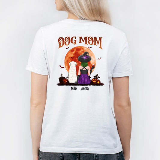 1322AUS2 personalized halloween dog mom red moon t shirt