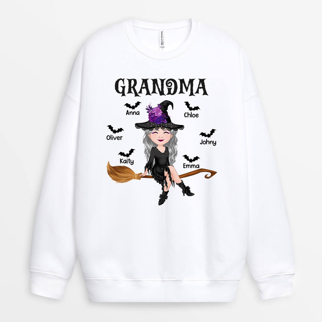 1323WUS1 personalized grandma witch sitting on broom sweatshirt