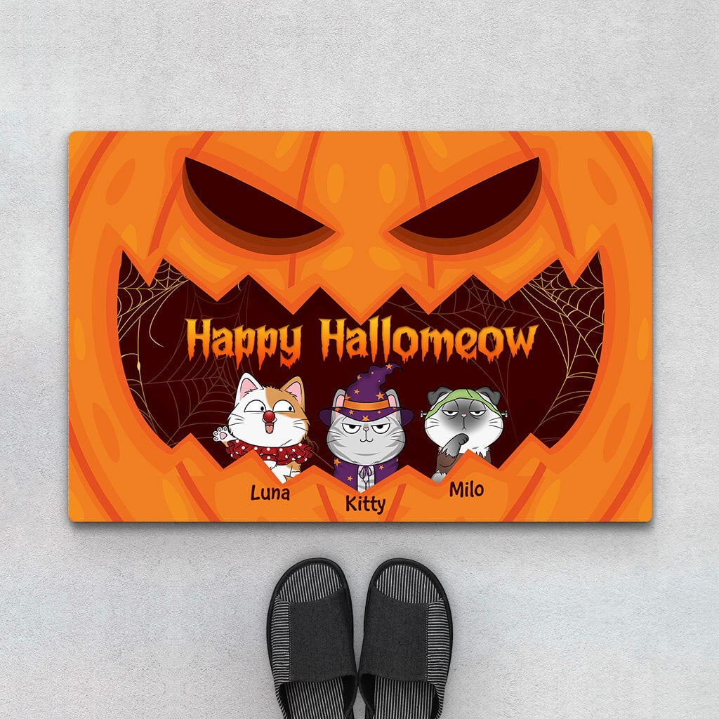 1325DUS1 personalized happy hallomeow purr or treat door mat