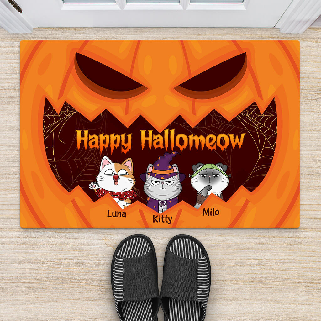 1325DUS2 personalized happy hallomeow purr or treat door mat