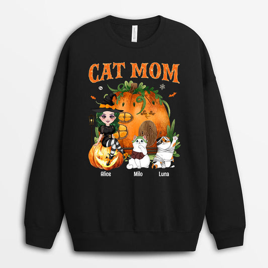 1328WUS2 personalized cat mom halloween sweatshirt