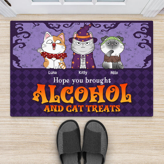 1334DUS2 personalized hope you brought alcohol and cat treats door mat