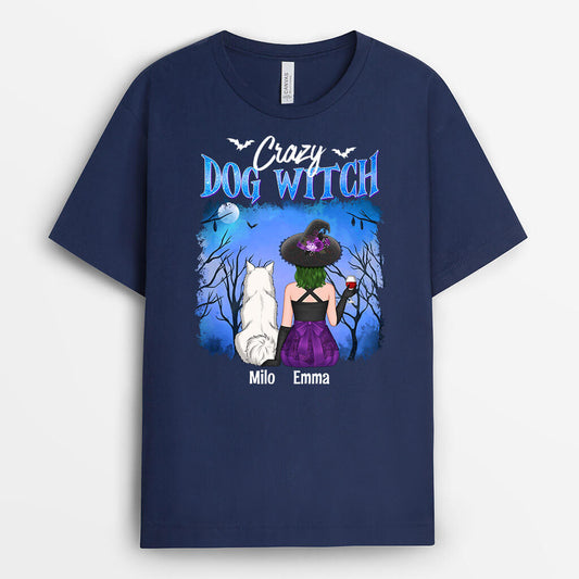 1339AUS2 personalized crazy dog witch sitting on broom t shirt