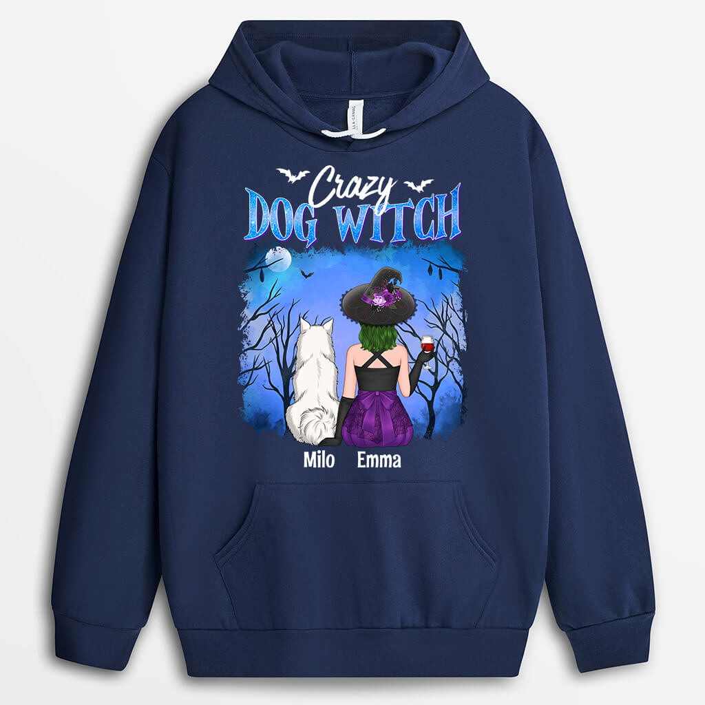 1339HUS1 personalized crazy dog witch sitting on broom hoodie