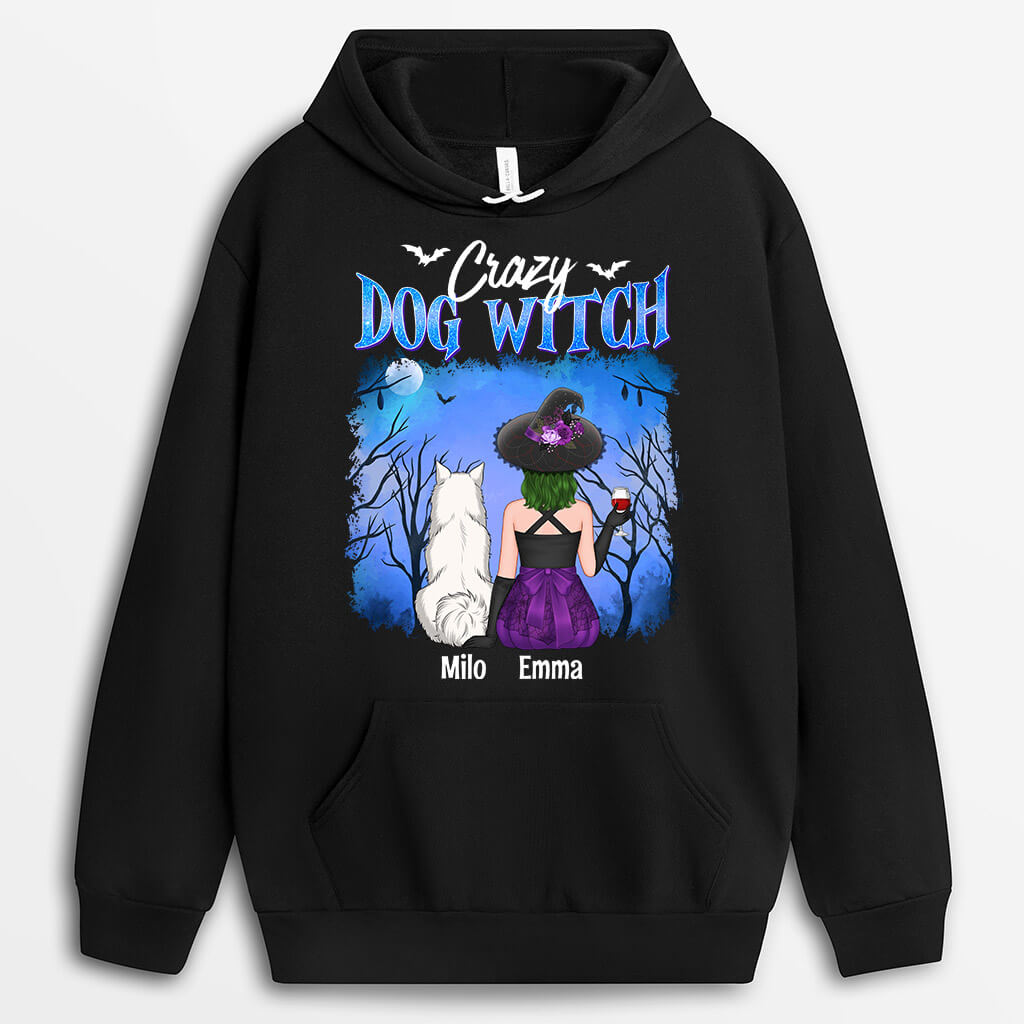 1339HUS2 personalized crazy dog witch sitting on broom hoodie