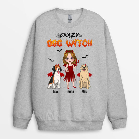 1348WUS2 personalized crazy dog witch sweatshirt