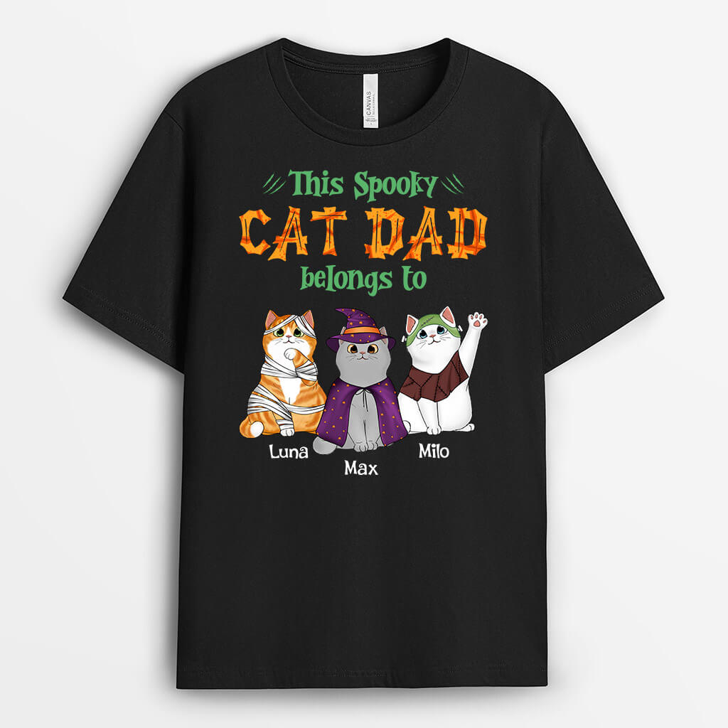 1352AUS1 personalized this spooky cat dad mom belongs to t shirt