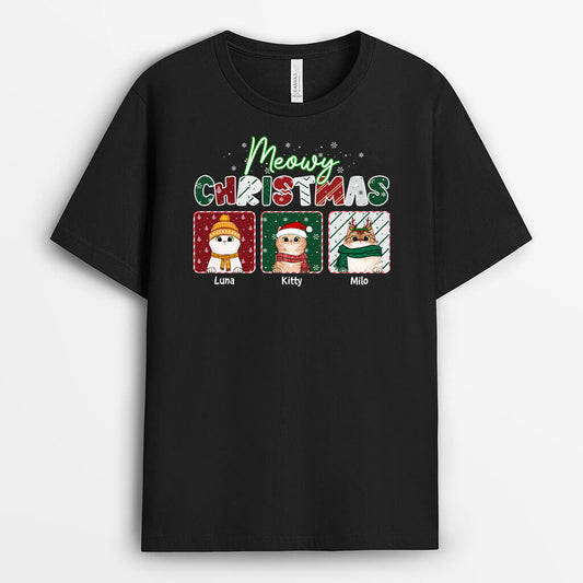 1358AUS1 personalized meowy christmas t shirt