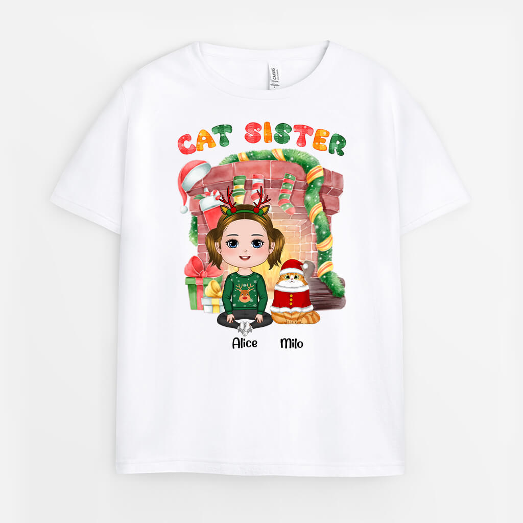 1363AUS1 personalized cat brother christmas kid t shirt