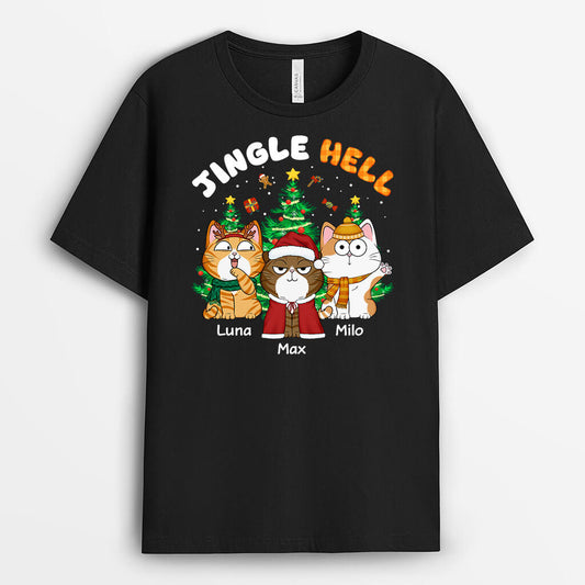 1364AUS2 personalized jingle hell christmas cat t shirt